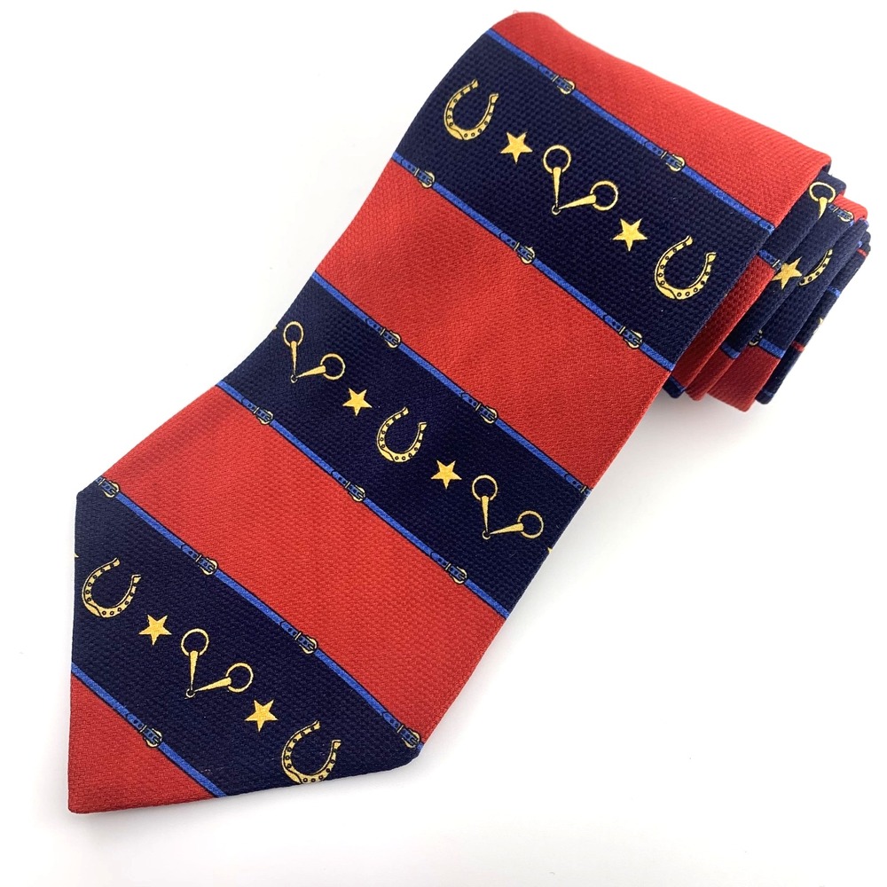 VTG Tommy Hilfiger Mens Tie Blue-Red Striped Pattern 100% Silk Equestrian Horse